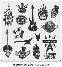 Rocknroll Music Symbols Labels Logos Design Stock Vector Royalty Free