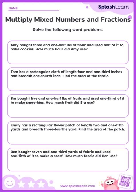 Word Problems On Multiplying Mixed Number And Fraction — Printable