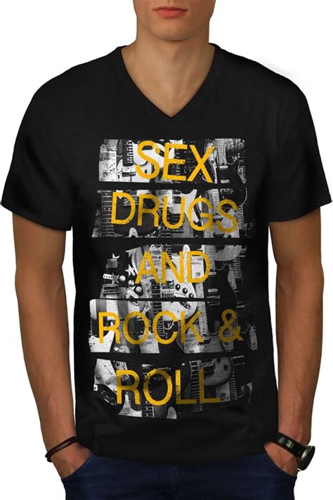 Wellcoda Sex Drugs Rock Roll Mens V Neck T Shirt Free Graphic Print