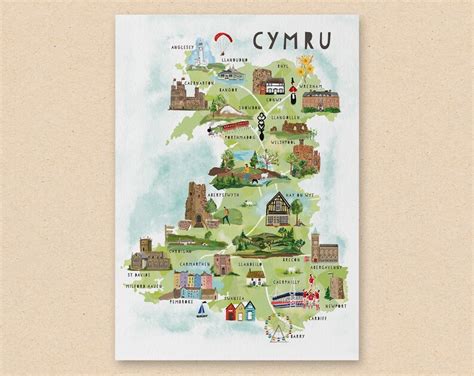 Cymru Welsh Map Print A4 Town Illustrations Wales Gifts - Etsy