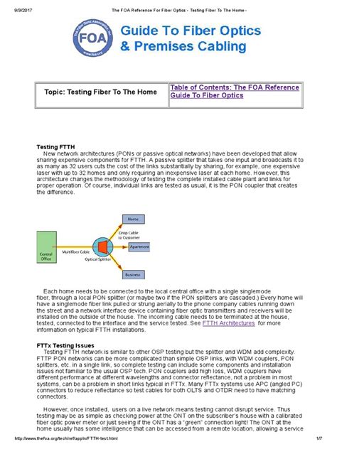 The Foa Reference For Fiber Optics Testing Fiber To The Home Pdf Fiber To The X Optical