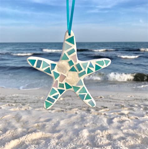 Stained Glass Mosaic Starfish Ornament Coastal Decor Beach Coastal