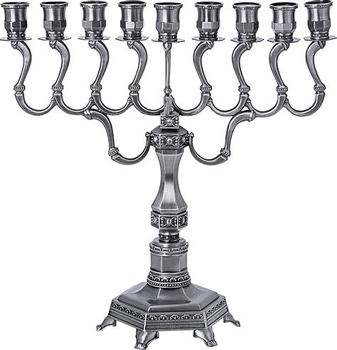 Legacy Judaica Classic Tall Pewter Menorah For Chanukah Branch Menora