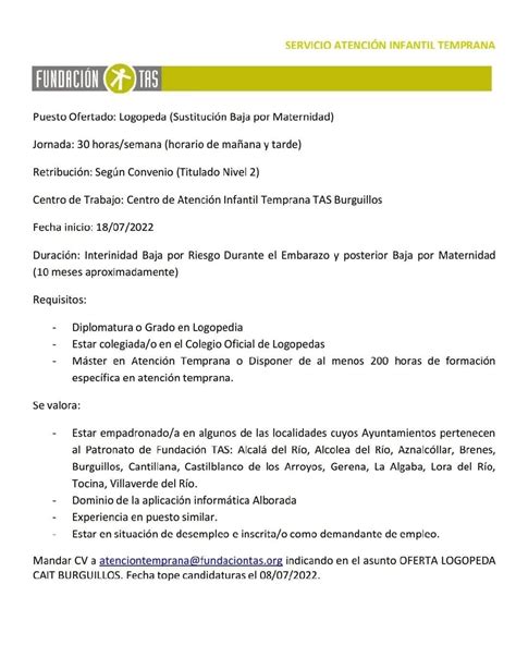 OFERTAS DE EMPLEO COMO PSICÓLOGO Y LOGOPEDA PARA CENTRO CAIT DE BURGUILLOS