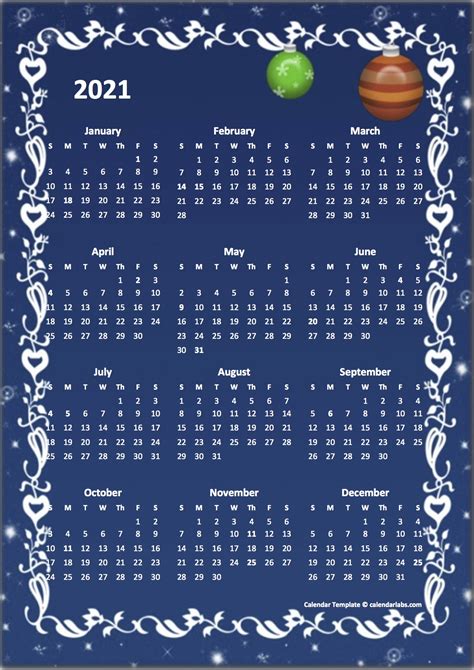 2021 Yearly Calendar Design Template - Free Printable Templates