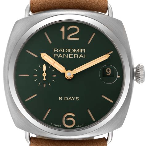 Panerai Radiomir 8 Days Titanium Green Dial Mens Watch Pam00735 Box