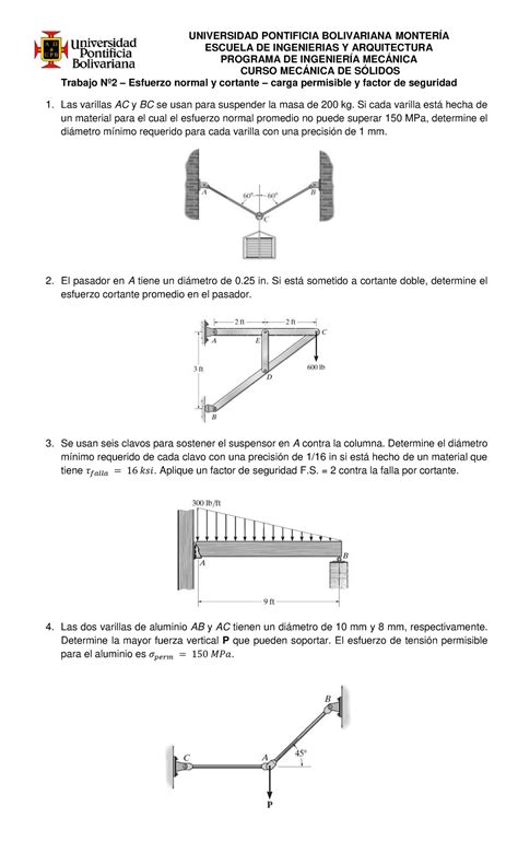 Trabajo Nº 2 Esfuerzo normal y cortante carga permisible y factor