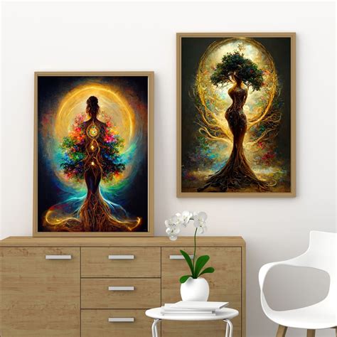 Fantasy Female Tree Of Life Set Of 2 Mother Nature Gaia Goddess Magical