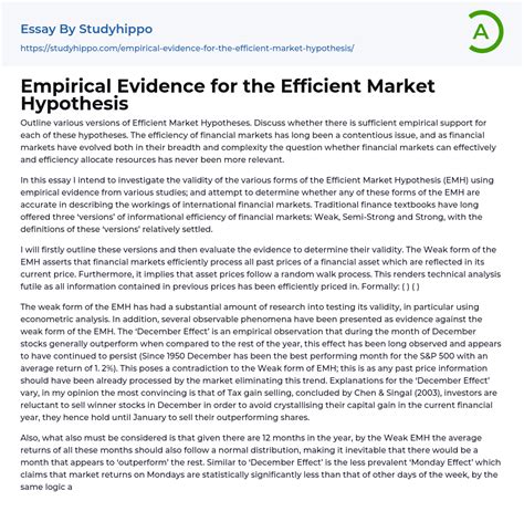 Empirical Evidence For The Efficient Market Hypothesis Essay Example