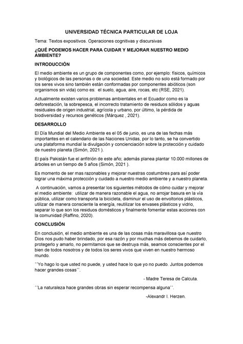 Ejemplo De Texto Expositivo Sobre El Medio Ambiente Prodesma