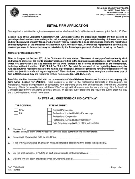 Fillable Online Oab Form R005 Initial Firm Applicationpdf Fax Email Print