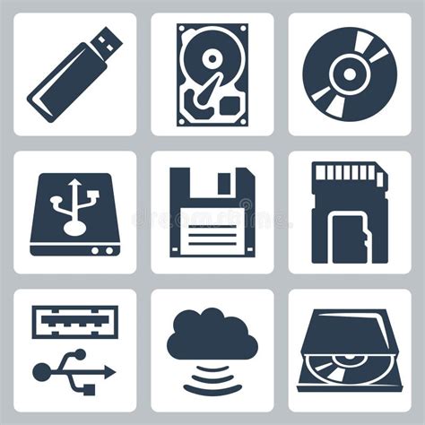 Vector Data Storage Icons Set Stock Vector Illustration Of Card