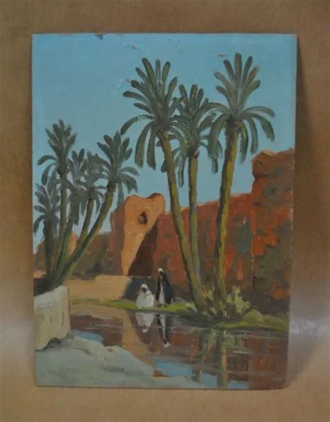 Tableau Huile Sur Carton Orientalisme Sign Xix Xx Me Paysage Anim