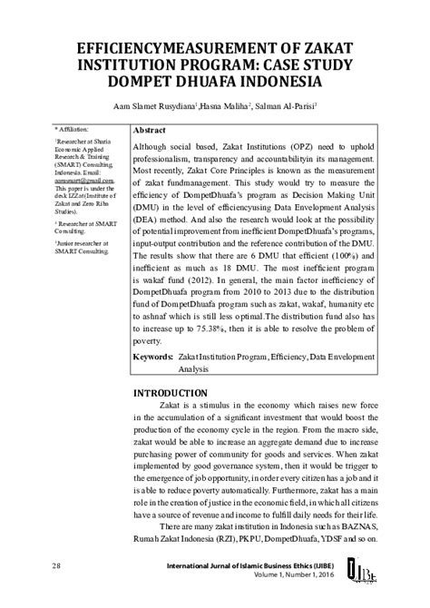 (PDF) EFFICIENCY MEASUREMENT OF ZAKAT INSTITUTION PROGRAM: CASE STUDY ...