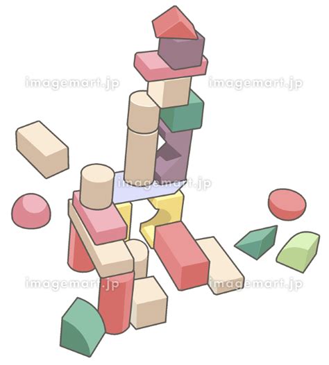 カラフルな積み木のイラスト【つみき・子ども・知育玩具・おもちゃ・木製・遊ぶ】 189274052 イメージマート