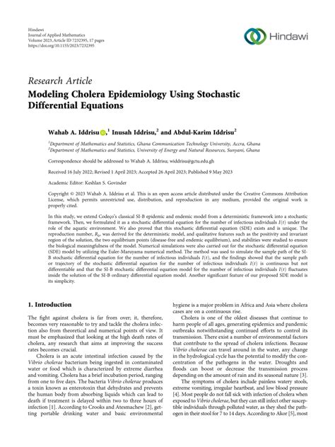 PDF Modeling Cholera Epidemiology Using Stochastic Differential Equations