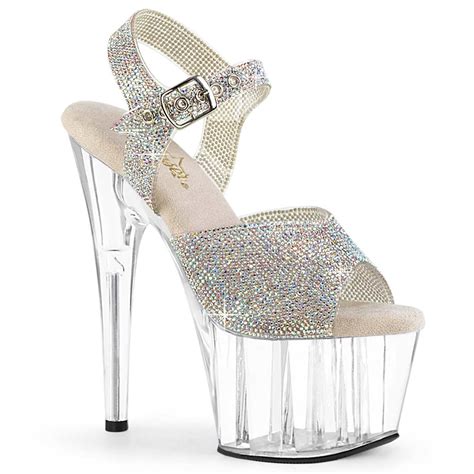 Pleaser Adore 708n Rs Silver Ab Rhinestones Tpu Clear In Sexy Heels And Platforms 6995