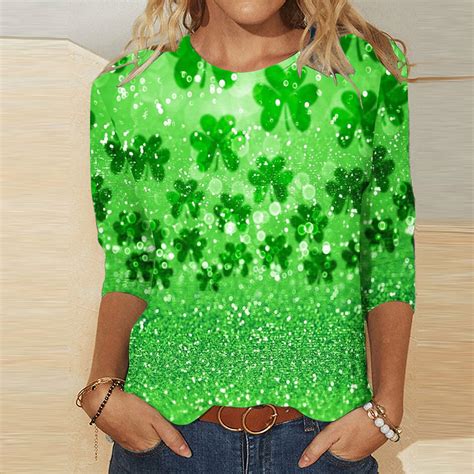 Timegard Womens 3 4 Sleeve Crew Neck Shirts St Patricks Day T Shirts