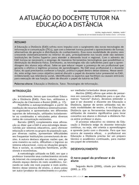 Diferença Entre Tutor E Docente - A Atuação Do Docente Tutor Na Educação A Distância | PDF | Educação à ...