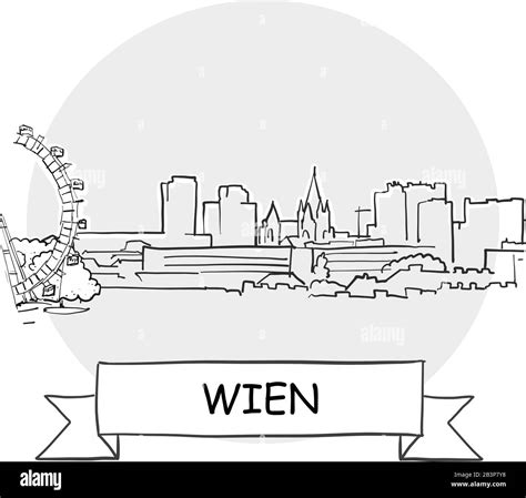 Wien Cityscape Vector Sign Line Art Illustration With Ribbon And Title Stock Vector Image And Art