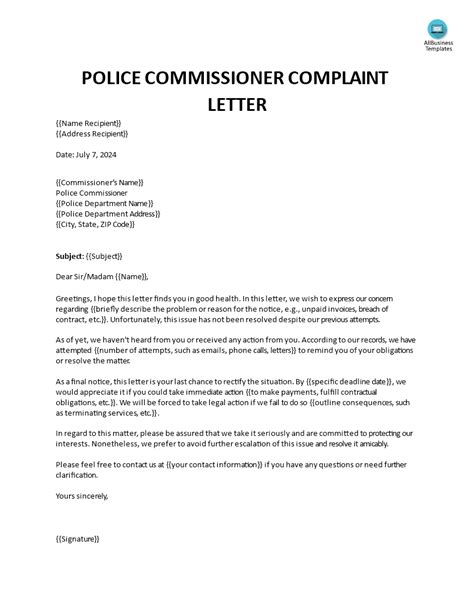 Police Commissioner Complaint Letter Templates At