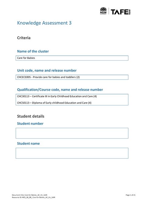 Care For Babies Ae Kn Assessment Of Document Title Care For Babies