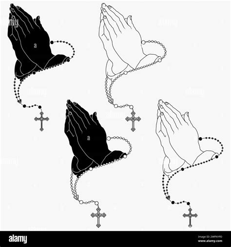 Vector Design Of Praying Hands With Christian Rosary Symbol Of