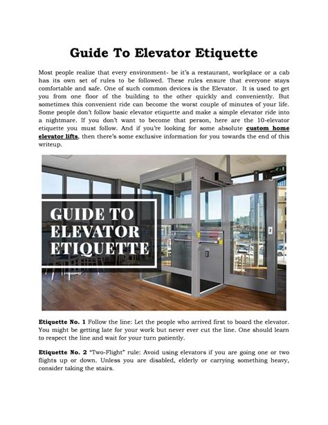 Guide To Elevator Etiquette By Kalealiftsph Issuu