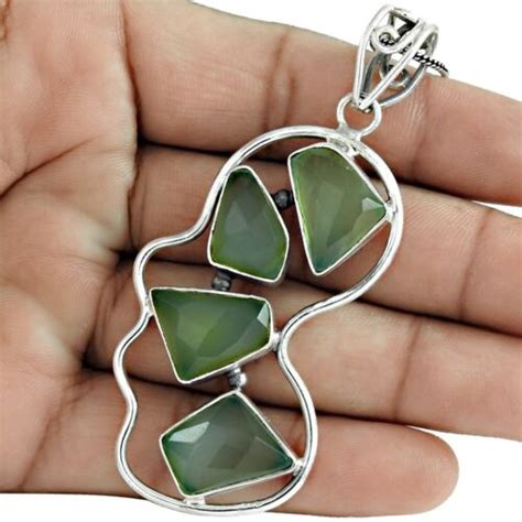 Natural Chalcedony Gemstone Pendant Ethnic 925 Sterling Silver For