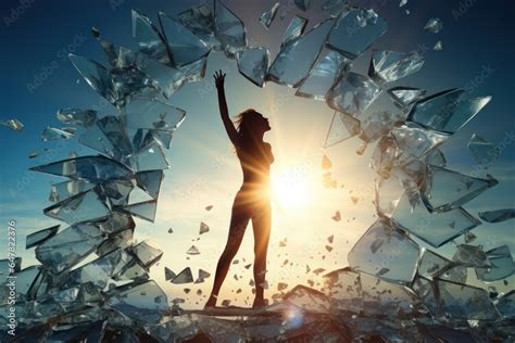 A Woman Standing On Top Of A Pile Of Broken Glass This Image Can Be Used To Represent Strength