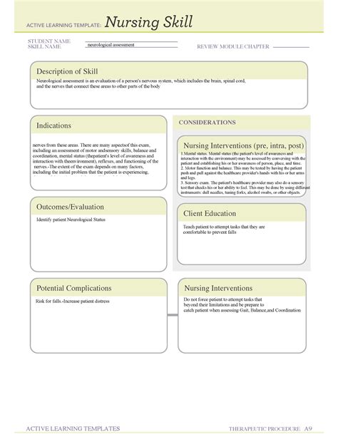 Neuro Assessment Ati Template Student Name Skill Name Review Module