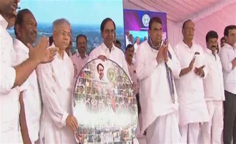 Telangana Cm Kcr Unveils 125 Ft Tall Dr Br Ambedkar S Statue Along With Ambedkar S Grandson Prakash