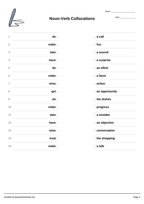 Pdf Noun Verb Collocations Matching Worksheet Dokumen Tips