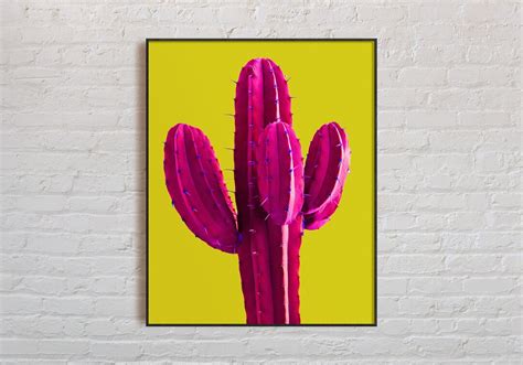 Pink Cactus Print Colorful Cactus Photography Wall Hanging Hot Pink And