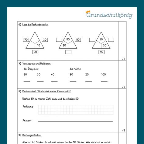 Mathe 2 Klasse Zwei Proben Zahlenoperationen 1 Grundschulkönig Gmbh