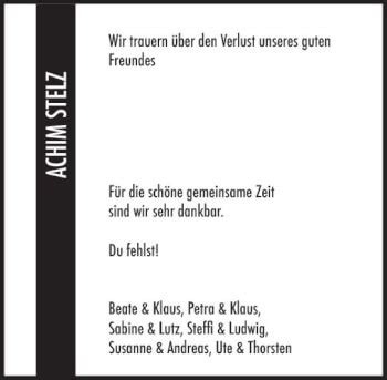 Traueranzeigen Von Achim Stelz Vrm Trauer De