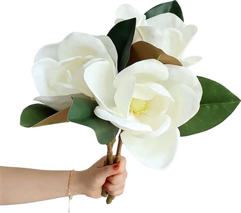 Amazon Emivery 3Pcs Artificial Magnolia Flowers Faux White