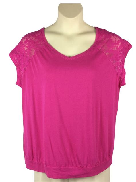 Womens Lane Bryant Pink Knit Top Plus Size 1820 Cap Sleeve Cotton