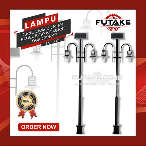 Tiang Lampu Jalan Panel Surya Cabang Dua Jepang Lampu Taman Outdoor