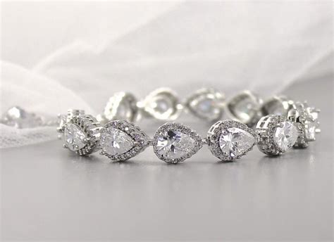 Teardrop Crystal Bracelet Cz Bridal Jewelry Teardrop Cz Wedding Bracelet Wedding Jewelry