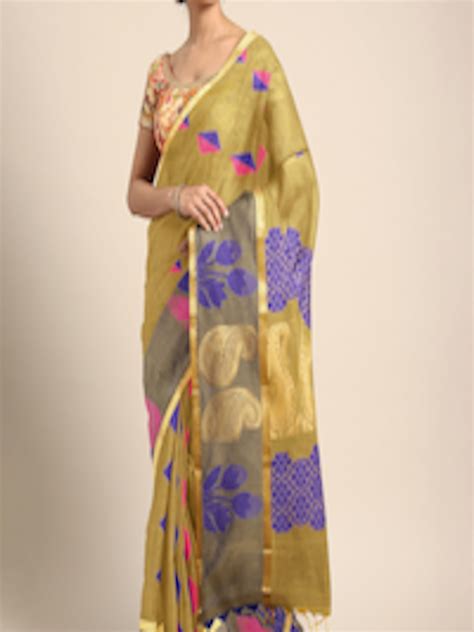 Buy The Chennai Silks Classicate Olive Green Pink Silk Cotton Woven