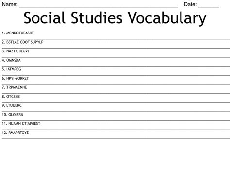 Social Studies Vocabulary Word Scramble Wordmint