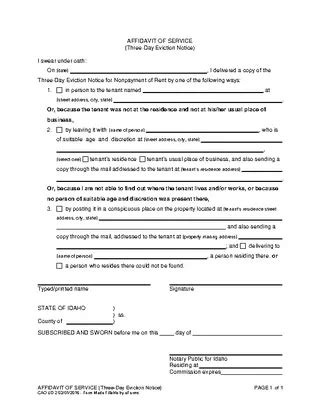 Idaho 3 Day Notice To Pay Or Quit Affidavit Of Service CAO UD 2 PDFSimpli