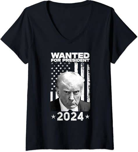 Womens Donald Trump Maga 2024 Mugshot Wanted U President 2024 V Neck