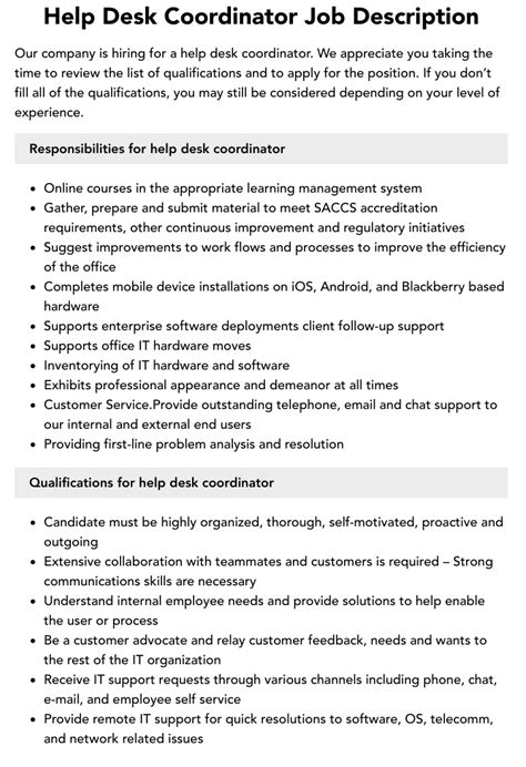 Roles And Responsibilities Of Help Desk Support At Renate Kelsey Blog