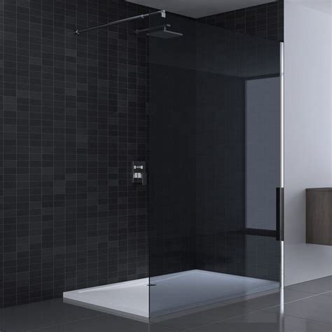 Wetroom Walk In Shower Screen 8mm Toughened Safety Glass Dark Grey