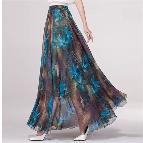 Zomer Chiffon Vintage Bloemenprint Mode Bohemia Maxi Rok Vakantie