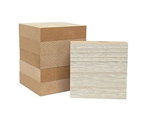 6 Pack Thick Wooden Blocks Unfinished MDF Wood Squares For Crafts 4x4x1