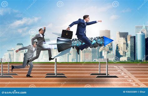 The Competition Concept with Businessman and Rocket Stock Image - Image ...