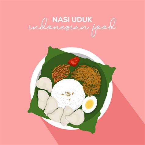 Flat Design Indonesian Food Nasi Uduk Vector Illustration